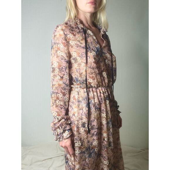 MANGO Sheer Chiffon Long Sleeve Floral Maxi Dress US XSMALL - Picture 4 of 16